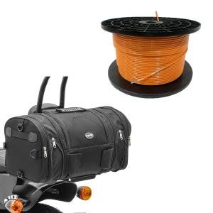Sett: 300m begrensningskabel for robotgressklippere Ø4,0mm ekstra sterk + halebag RB1 bagasjerull 24-30 liter svart