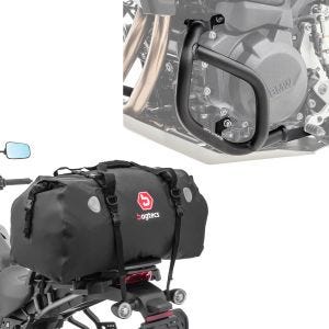 Sett: crashbar egnet for BMW F 900 GS 2024 Motoguard SG56 + halebag Drybag XF80 volum 80l