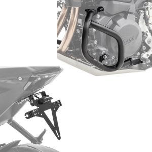 Sett: Crash bar egnet for BMW F 900 GS 2024 Motoguard SG56 + nummerskiltholder KH4 nummerskiltholder med LED-belysning