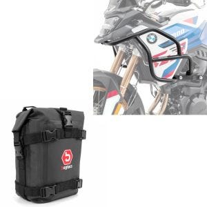 Sett: øvre styrbøyle egnet for BMW F 900 GS 2024 Motoguard HG53 svart + håndtak bag K3 6L
