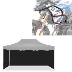 Sett: øvre crashbar egnet for BMW F 900 GS 2024 Motoguard HG53 svart + 4x paviljongsvarte sidevegger egnet for sammenleggbart racingtelt 3x4,5m