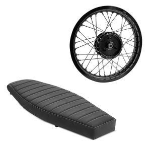 Sett: Flat benk som passer til Simson S50 S51 S70 Craftride VS1 sete svart + felg 1,85x16 bred passer til Simson S51 S50 S70 Schwalbe KR51 AF21 svart