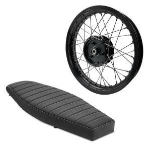Sett: Flat benk som passer til Simson S50 S51 S70 Craftride VS1 sete svart + felg 2,15x16 bred passer til Simson S51 S50 S70 Schwalbe KR51 AF22 svart