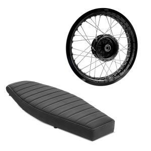 Sett: Flat benk som passer til Simson S50 S51 S70 Craftride VS1 sete svart + felg 2,5x16 bred passer til Simson S51 S50 S70 Schwalbe KR51 AF23 svart