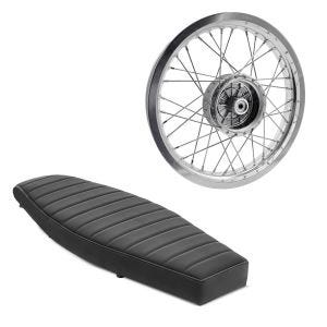 Sett: Flat benk som passer til Simson S50 S51 S70 Craftride VS1 sete svart + felg 2,15x16 bred passer til Simson S51 S50 S70 Schwalbe KR51 AF25