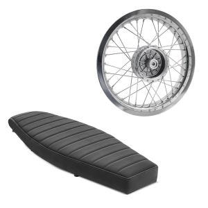Sett: Flat benk som passer til Simson S50 S51 S70 Craftride VS1 sete svart + felg 2,5x16 bred passer til Simson S51 S50 S70 Schwalbe KR51 AF26