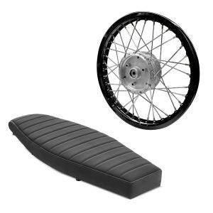 Sett: Flat benk som passer til Simson S50 S51 S70 Craftride VS1 sete svart + felg aluminium 1,6x16 passer til Simson S51 S50 S70 Schwalbe KR51 AF28 svart