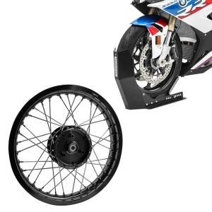 Sett: Felg 1,85x16 bred egnet for Simson S51 S50 S70 Schwalbe KR51 AF21 svart + transportstativ Easy-Fix motorsykkelrocker opp til 21 tommer svart