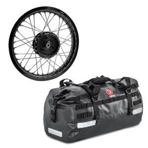 Sett: felg 1,85x16 bred passer til Simson S51 S50 S70 Schwalbe KR51 AF21 svart + halebag Drybag XB50 volum 50l