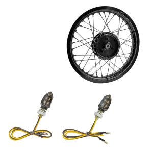 Sett: Felg 1,85x16 bred egnet for Simson S51 S50 S70 Schwalbe KR51 AF21 sort + LED-indikatorer KP8 med E-merke 2 stk tonet foran og bak