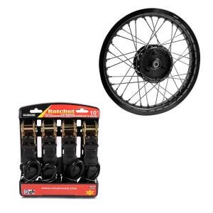 Sett: Felg 1,85x16 bred egnet for Simson S51 S50 S70 Schwalbe KR51 AF21 sort + strammesett med skralle og krok inkludert 4x surringsløkker i sort