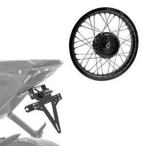 Sett: Felg 1,85x16 bred passer til Simson S51 S50 S70 Schwalbe KR51 AF21 sort + skiltholder KH4 skiltholder med LED-belysning