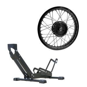 Sett: Felg 1,85x16 bred passer til Simson S51 S50 S70 Schwalbe KR51 AF21 svart + frittstående sykkelstativ TS1 sykkelholder 26 til 29" dekk svart