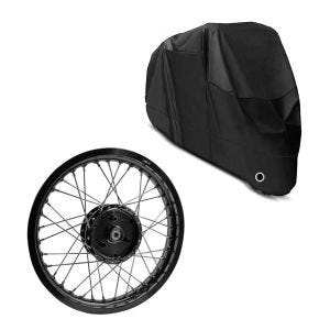 Sett: Felg 1,85x16 bred passer til Simson S51 S50 S70 Schwalbe KR51 AF21 svart + presenning XL trekk i sort