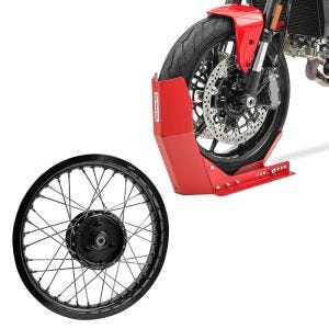Sett: Felg 1,85x16 bred egnet for Simson S51 S50 S70 Schwalbe KR51 AF21 svart + transportstativ Easy-Fix motorsykkelrocker opp til 21 tommer rød
