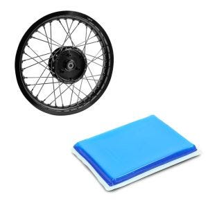 Sett: Felg 1,85x16 bred passer til Simson S51 S50 S70 Schwalbe KR51 AF21 svart + gelpute innebygd pute XL egnet for motorsykkelsete 25x20x1,5 cm
