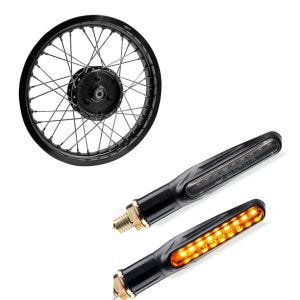 Sett: felg 1,85x16 bred passer til Simson S51 S50 S70 Schwalbe KR51 AF21 sort + kjørelysblinklys KP6 LED-blinklys med E-merke 2 stk.