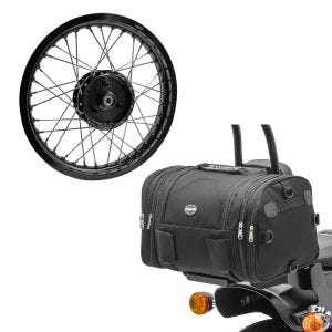 Sett: felg 1,85x16 bred passer til Simson S51 S50 S70 Schwalbe KR51 AF21 svart + bakpose RB1 bagasjerull 24-30 liter svart
