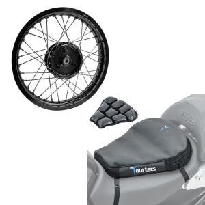 Sett: Felg 1,85x16 bred passer til Simson S51 S50 S70 Schwalbe KR51 AF21 svart + luftpute Air Deluxe M komfortsetepute i svart