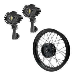 Sett: Felg 2,15x16 bred egnet for Simson S51 S50 S70 Schwalbe KR51 AF22 sort + 2x LED-tåkelys