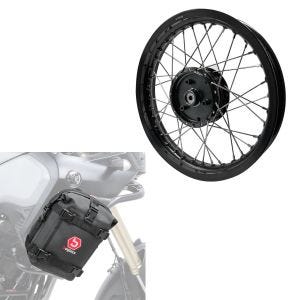 Sett: felg 2,15x16 bred egnet for Simson S51 S50 S70 Schwalbe KR51 AF22 svart + crash bar bag K3 6L