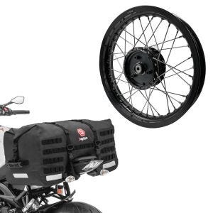Sett: felg 2,15x16 bred passer til Simson S51 S50 S70 Schwalbe KR51 AF22 svart + haleveske SX70 70Ltr i svart