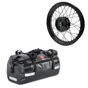 Sett: felg 2,15x16 bred passer til Simson S51 S50 S70 Schwalbe KR51 AF22 svart + halebag Drybag XB50 volum 50l