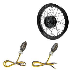 Sett: Felg 2,15x16 bred egnet for Simson S51 S50 S70 Schwalbe KR51 AF22 sort + LED-indikatorer KP8 med E-merke 2 stk front-bak tonet
