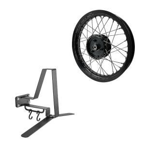 Sett: felg 2,15x16 bred passer for Simson S51 S50 S70 Schwalbe KR51 AF22 svart + klesstativ XGP WH2 veggfeste hjelmholder svart