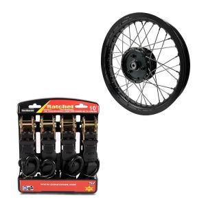 Sett: felg 2,15x16 bred passer til Simson S51 S50 S70 Schwalbe KR51 AF22 svart + strammesett med skralle og krok inkludert 4x surringsløkker i sort