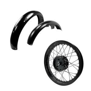 Sett: Felg 2,15x16 bred egnet for Simson S51 S50 S70 Schwalbe KR51 AF22 svart + skjerm foran + bak egnet for Simson S50 / S51 / S70 WP1black