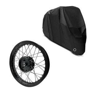 Sett: felg 2,15x16 bred passer til Simson S51 S50 S70 Schwalbe KR51 AF22 svart + presenning XL trekk i sort