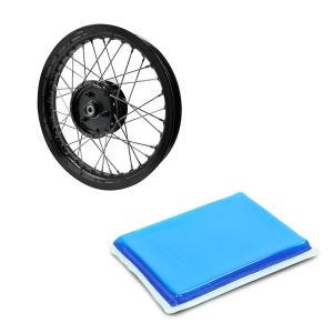 Sett: Felg 2,15x16 bred passer til Simson S51 S50 S70 Schwalbe KR51 AF22 svart + gelpute innebygd pute XL egnet for motorsykkelsete 25x20x1,5 cm