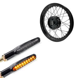 Sett: felg 2,15x16 bred passer til Simson S51 S50 S70 Schwalbe KR51 AF22 sort + kjørelysblinklys KP6 LED-blinklys med E-merke 2 stk.