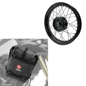Sett: felg 2,15x16 bred egnet for Simson S51 S50 S70 Schwalbe KR51 AF22 svart + crash bar bag egnet for crash bar K4 Dry Bag 10 L