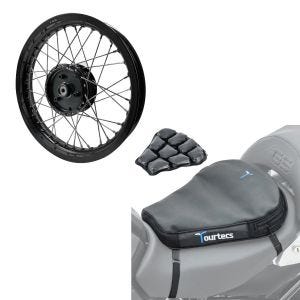 Sett: Felg 2,15x16 bred passer til Simson S51 S50 S70 Schwalbe KR51 AF22 svart + luftpute Air Deluxe M komfortsetepute i svart