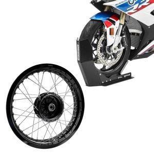 Sett: Felg 2,5x16 bred egnet for Simson S51 S50 S70 Schwalbe KR51 AF23 svart + Transportstativ Easy-Fix motorsykkelvippe opptil 21 tommer svart