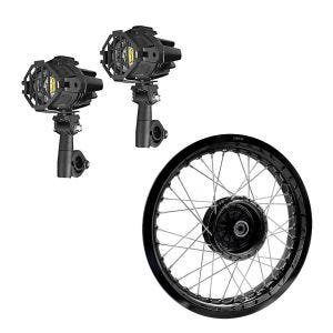 Sett: Felg 2,5x16 bred egnet for Simson S51 S50 S70 Schwalbe KR51 AF23 svart + 2x LED-tåkelys