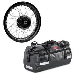 Sett: felg 2,5x16 bred passer til Simson S51 S50 S70 Schwalbe KR51 AF23 svart + halebag Drybag XB50 volum 50l