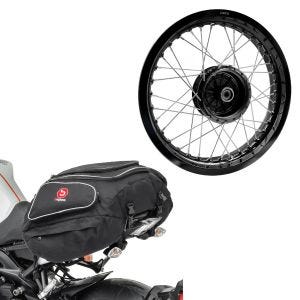 Sett: felg 2,5x16 bred passer til Simson S51 S50 S70 Schwalbe KR51 AF23 svart + bakbag X50 bagasjebag bag 50 liter i sort