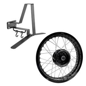 Sett: felg 2,5x16 bred passer til Simson S51 S50 S70 Schwalbe KR51 AF23 svart + klesstativ XGP WH2 veggfeste hjelmholder svart