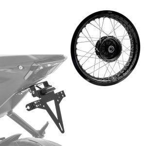Sett: Felg 2,5x16 bred passer til Simson S51 S50 S70 Schwalbe KR51 AF23 sort + skiltholder KH4 skiltholder med LED-belysning