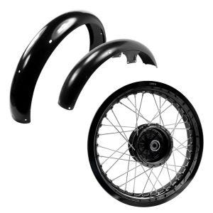 Sett: Felg 2,5x16 bred egnet for Simson S51 S50 S70 Schwalbe KR51 AF23 svart + skjerm foran + bak egnet for Simson S50 / S51 / S70 WP1black