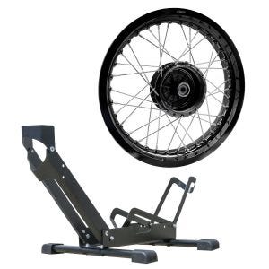 Sett: felg 2,5x16 bred passer til Simson S51 S50 S70 Schwalbe KR51 AF23 svart + frittstående sykkelstativ TS1 sykkelholder 26 til 29" dekk svart