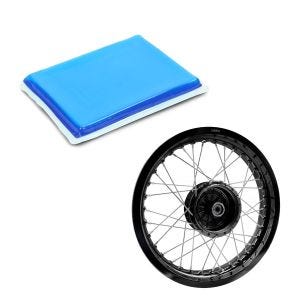 Sett: Felg 2,5x16 bred passer til Simson S51 S50 S70 Schwalbe KR51 AF23 svart + gelpute innebygd pute XL egnet for motorsykkelsete 25x20x1,5 cm