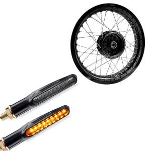 Sett: felg 2,5x16 bred passer til Simson S51 S50 S70 Schwalbe KR51 AF23 sort + kjørelysblinklys KP6 LED-blinklys med E-merke 2 stk.
