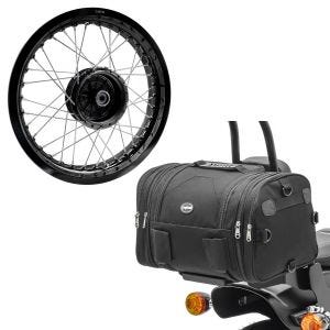Sett: felg 2,5x16 bred passer til Simson S51 S50 S70 Schwalbe KR51 AF23 svart + bakpose RB1 bagasjerull 24-30 liter svart