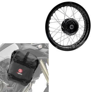 Sett: Felg 2,5x16 bred egnet for Simson S51 S50 S70 Schwalbe KR51 AF23 svart + crash bar bag egnet for crash bar K4 Dry Bag 10 L