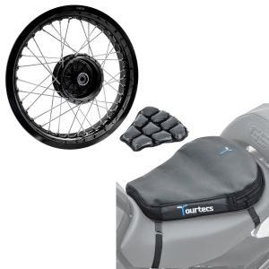 Sett: Felg 2,5x16 bred passer til Simson S51 S50 S70 Schwalbe KR51 AF23 svart + luftpute Air Deluxe M komfortsetepute i svart