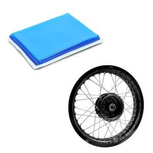 Sett: Felg 2,5x16 bred egnet for Simson S51 S50 S70 Schwalbe KR51 AF23 svart + gelpute egnet for motorsykkelsete, kan skjæres til, 20 x 15 x 1,5 cm